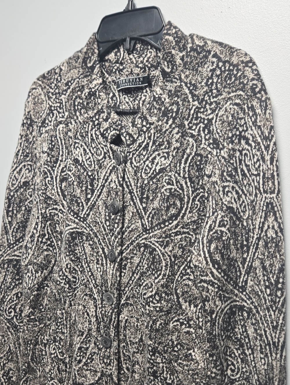Peruvian Connection Brown & White Paisley Button-Front Cardigan